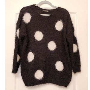 Leshop Black and White Polka Dot Fuzzy Sweater